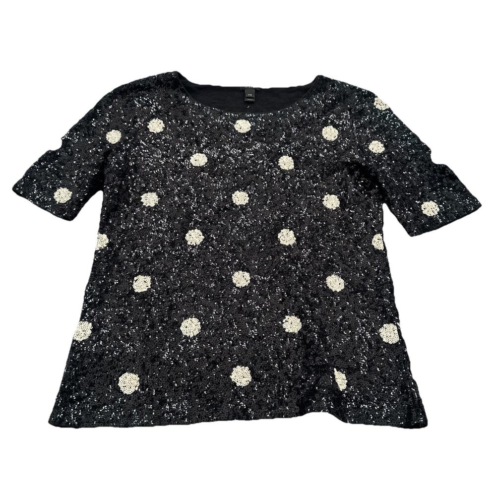 J‎ Crew Women's Top Size XXS Black White Polka Dot Sequin Blouse Sparkle Party